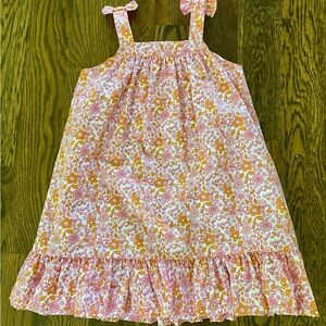 Pink and Orange Litte English Floral Dress with Bow Straps